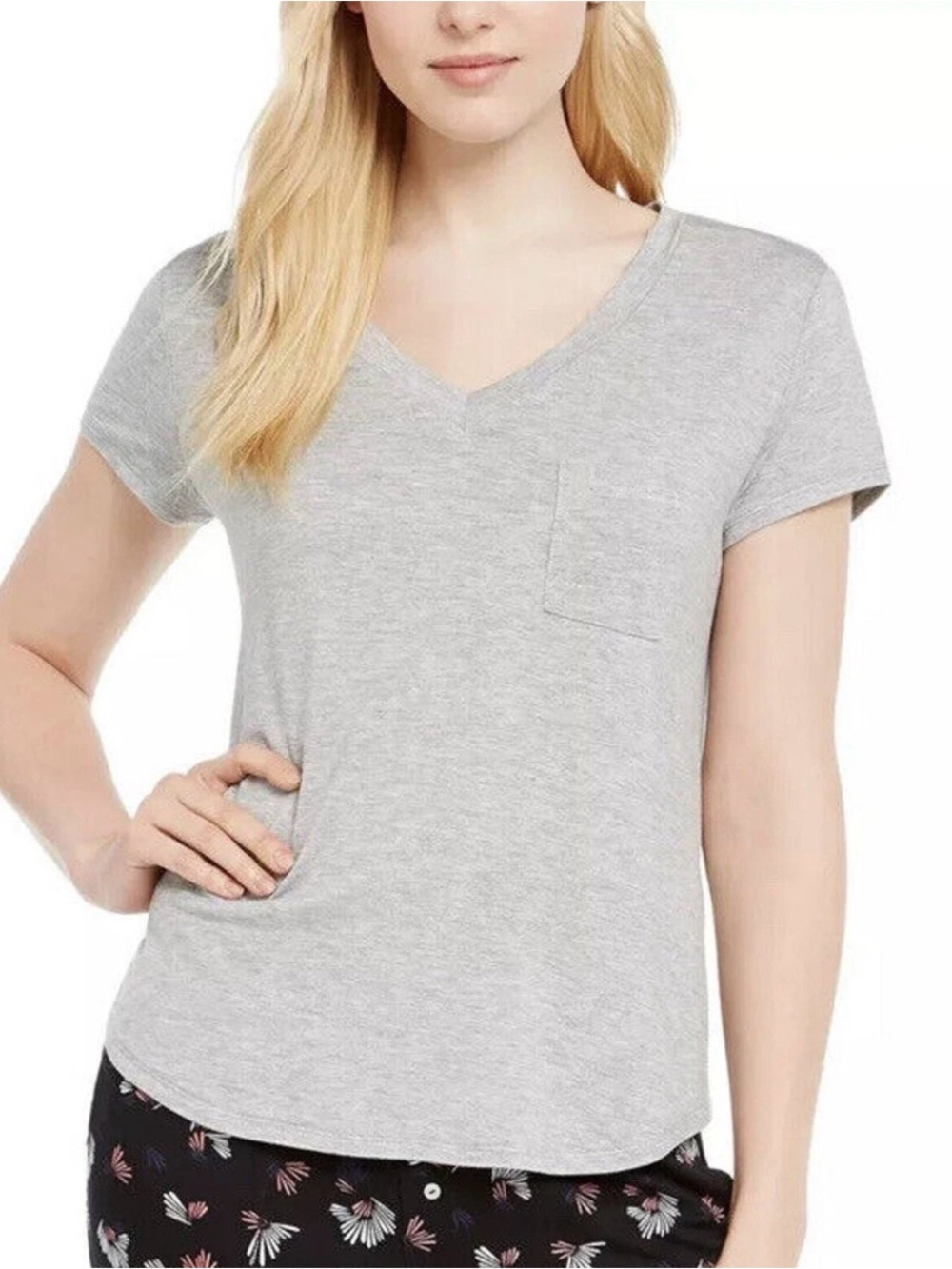 Alfani Womans Sz M Soft V-Neck Pajama Top Heather Gray T Shirt NWT
